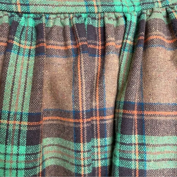 VTG 70s Wool Skirt Olive Orange Plaid Pockets A-line Full Sz S - Picture 4 of 4